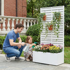 Casaphoria Metal Raised Garden Bed with Trellis, 59"x30"x12" Planter Box for Climbing Plants, Vegetables & Vines, Features Drainage Holes and Privacy Screen (Black-Louvered)