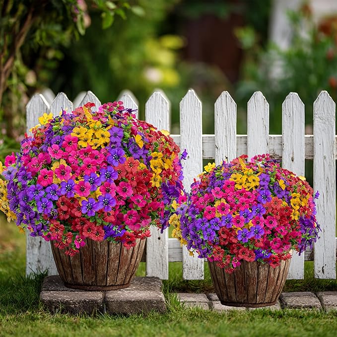 AXYLEX Artificial Flowers for Outdoors Fake Plants - 16 Bundles Faux Outside Greenery Boxwood UV Resistant Plastic Shrubs Decor (Mixed)