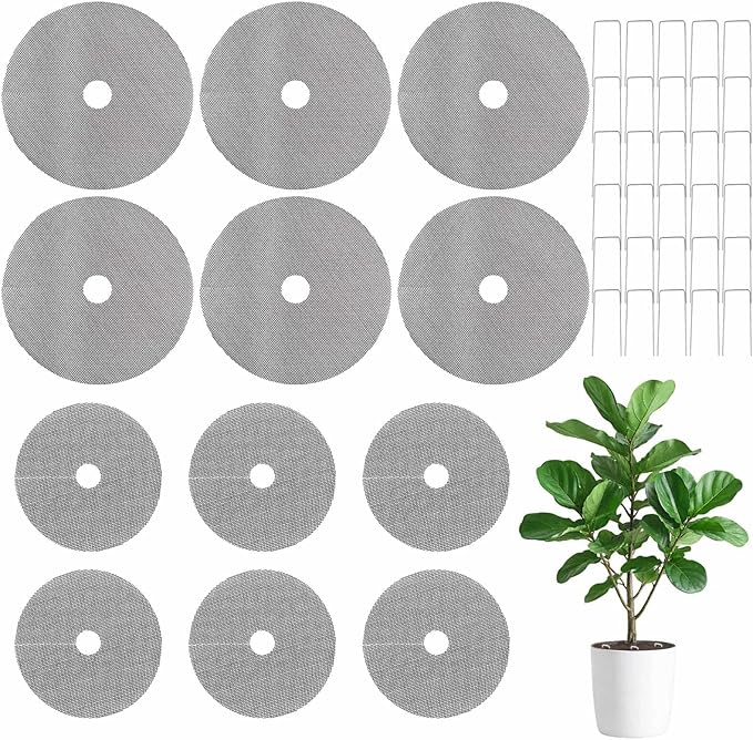 YBB 12 Pcs Plant Pot Grids, 11.8 Inch & 15.7Inch Cuttable Plant Pot Soil Covers Guard Protectors from Cats, Animals Digging Stooper for Indoor Outdoor Garden Potted Plants with 30 Stakes