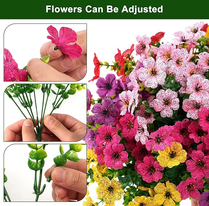 Artificial Flowers for Outdoor Fake Plants for Spring Decoration,Faux Eucalyptus Flowers for Planter UV Resistant Lifelike for Home Porch Garden (Yellow/Pink)