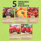 Organic Tomato Seeds Variety Pack - 5 Individual Packs - 2026 Season - Roma, Pink Brandywine, Sweetie Cherry, Black Krim & Pineapple. for Indoor & Outdoor Planting (Non-GMO, Certified Organic)