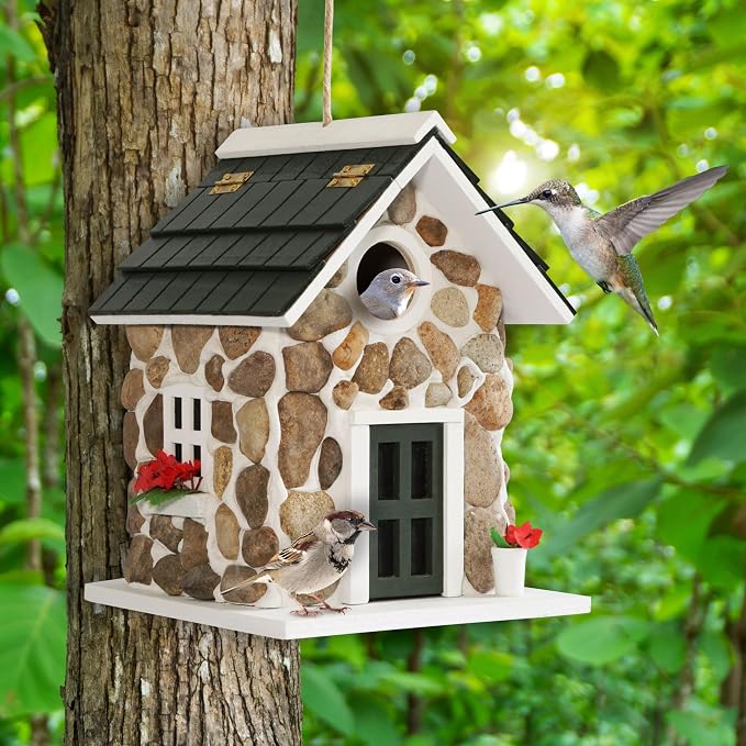 MIXUMON Bird Houses for Outside, Outdoor Bird House for Bird Families Bluebird Sparrow Finch Cardinals Hanging Birdhouse for Garden.