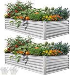 YITAHOME 8x4x2ft 2pcs Large Raised Garden Bed Kit, Galvanized Metal Planter Box with Gloves, Ground Nails & Safety Rubber, Outdoor Above Ground Planters for Plants Vegetables Flowers, Silver