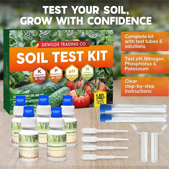 Soil Test Kit -140 Test- 2026 Version- Testing PH Ammonia Nitrogen Phosphorus and Potassium - Tester for Your Vegetable Garden Lawn and Soil