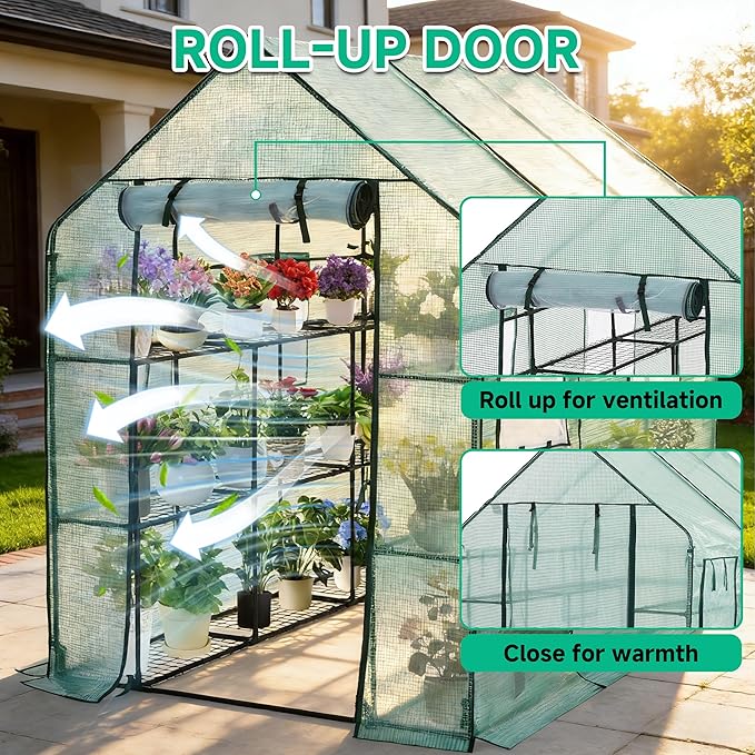SUNGIFT Greenhouse for Outdoors 56 x 85 x 77 Inch, Walk-in Outdoor Greenhouses, Portable Green House 3 Tiers 20 Shelves for Garden, Patio, Backyard, Green