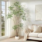 GarveeHome Artificial Plants Indoor,7 ft Tall Faux Floor Plant in Pot, Nandina Artificial Tree with White Planter for Home Decor Office Living Room