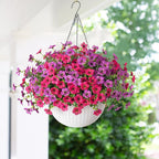 HyeFlora Artificial Fake Hanging Flowers Plants Basket for Outdoor Outside Decoration, Faux Silk UV Resistant Realistic Colorful Daisy in Planter for Porch Patio Garden Yard Home