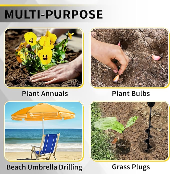Auger Drill Bit for Planting 1.6"x9"+1.6"x16.5"+2.8"x16.5"+3"x12" Garden Spiral Drill Bit,Heavy-Duty Bulb Auger, Post Hole Digger for 3/8" Hex Driver Drill Solid Shaft