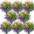 Hananona 48 Pcs Artificial Flowers Outdoor, Faux Artificial Plants UV Resistant Plastic Flower Bulk for Hanging Planter Porch Window Home Wedding Fall Summer Decor (48, Fuchsia, Purple, Yellow, Green)
