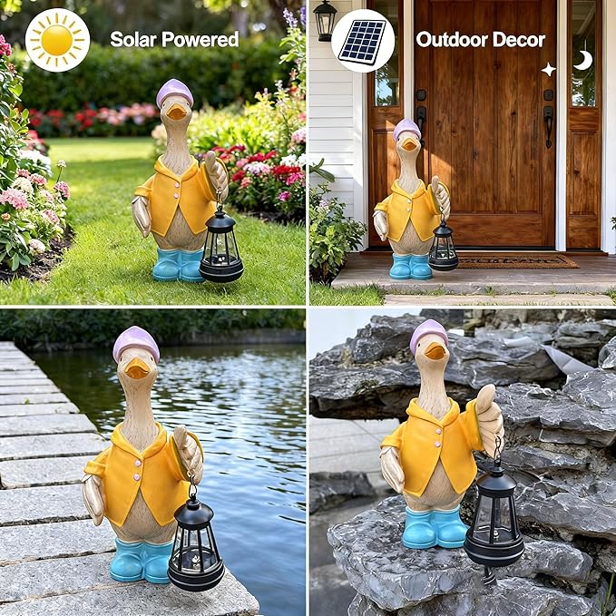 Solar Goose Garden Statue – Outdoor Goose Decor with Solar Light, Resin Solar Garden Statue Waterproof for Porch, Patio, Lawn, Yard – Goose Figurine Gift for Moms, Grandmas, Women Housewarming