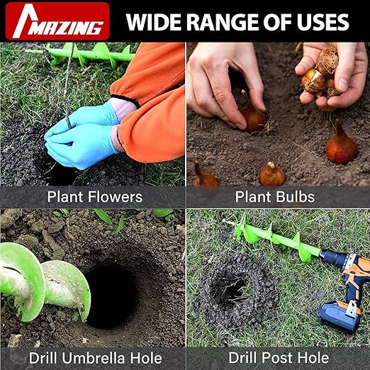 MAZING 16" x 4" Upgraded Spiral Auger Drill Bit for Planting, 2Pc Heavy Duty Garden Auger Bit, Bulb Planter Tool for Post Hole Digger Plant Flower Bedding Digging