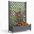Elevated Raised Garden Bed with Trellis, 21 Gallon Self-Watering Outdoor Resin Planter Box with Lockable Wheels Drain Plug & Water Monitor for Plants Vegetables Flowers Fruits (Black)