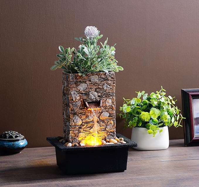 Kalona Tabletop Waterfall Fountain, Zen Fountain for Home Office Decor with LED Lights, Relaxing Indoor Water Feature with Realistic Stone Look for Meditation(23111)