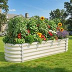 YITAHOME 6.5x2x1.5ft Large Raised Garden Bed Kit, 17" Tall 6 in 1 Galvanized Metal Planter Box with Gloves & Safety Rubber, Outdoor Above Ground Planters for Plants Vegetables Flowers, Cream Yellow