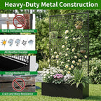 Privacy Planters for Patio – Metal Raised Garden Bed with Trellis and Privacy Screen, 71" x 35" x 16" Planter Box with Drainage Holes for Climbing Plants, Vegetables, and Vines, Outdoor Backyard Black