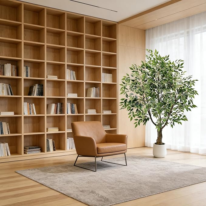 Ficus Tree Artificial 6FT, Artificial Indoor Plants with White Pot Lifelike Branches and Realistic Leaves,Perfect for House Living Room Office Garden Gate Outdoor