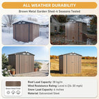 Aoxun 6' x 4' Outdoor Shed with 2 Pack Motion Sensor Light Garden Metal Storage Shed with 4 Vents, Lockable Doors for Patio, Lawn & Garden, Brown