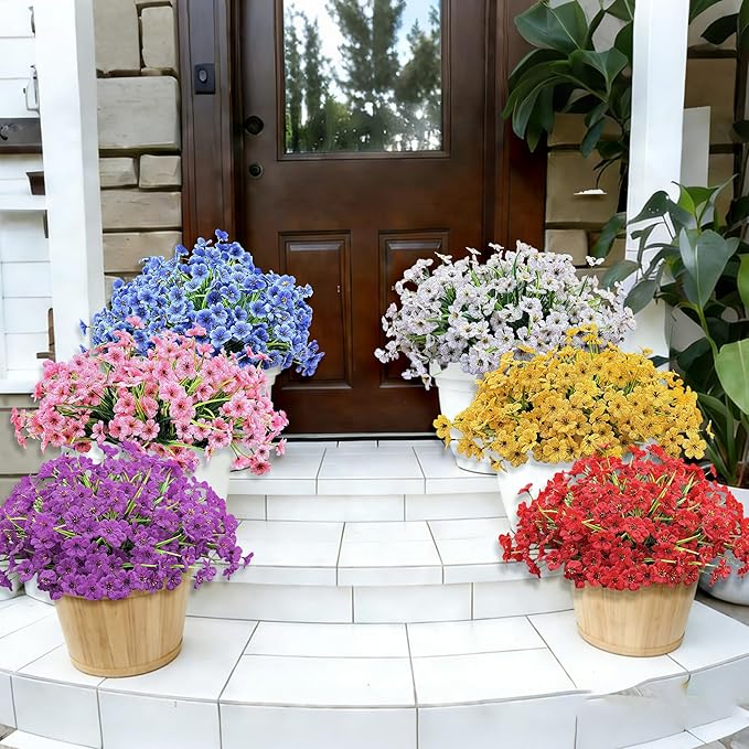 20 Bundles Fuchsia Artificial Flowers for Outdoors, UV Resistant Fake Flowers with Plastic Plants for Outside , Faux magenta Silk Flower for outdoor Planters ,Hot Pink Realistic Plant Decor-Rosy