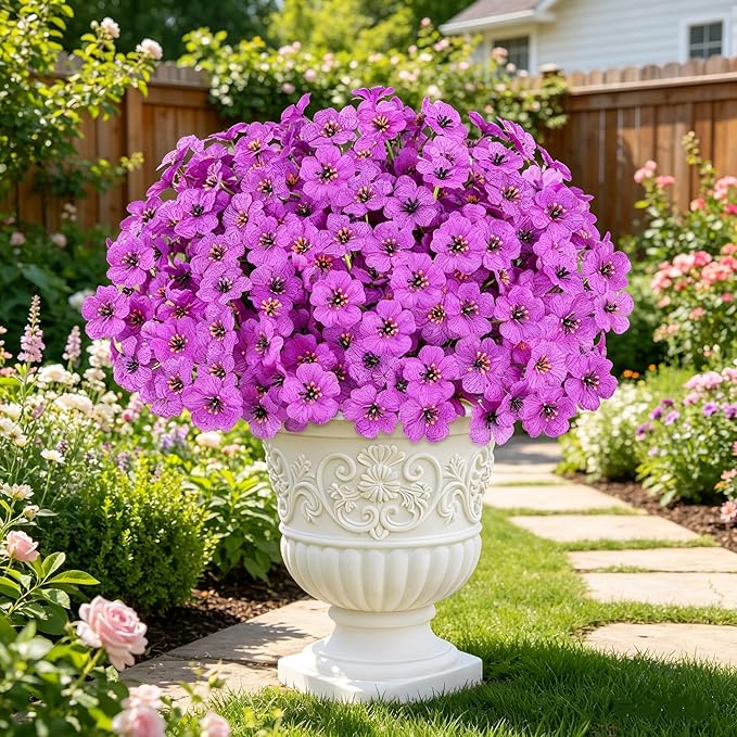 AmyHomie 20 Bundles Artificial Flowers for Outdoor Outside Spring Summer Decoration UV Resistant Faux Flowers No Fade Fake Plastic Plants Garden Porch Window Box Decorating (Purple)
