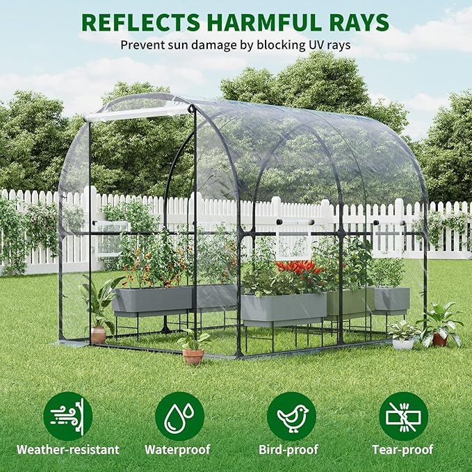GarveeLife 8.2x6.6x6.6 ft Premium Greenhouse for Outdoors,Upgraded Portable Walk-in Heavy Duty Frame Large Garden Plant Hot Outside Hoop House,Transparent