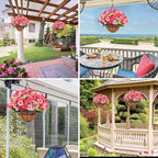 Ouddy Decor Artificial Hanging Flowers with Basket, Fake Silk Hanging Flowers in Coconut Lining Basket Faux Hanging Plants for Outdoor Indoor Spring Garden Porch Patio Balcony Home Decor, Pink