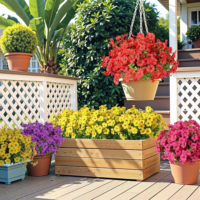 Alupssuc 48 Bundles Artificial Flowers for Outdoors Decoration, UV Resistant Silk Faux Daisy Spring Fake Plastic Plants Greenery for Outside Indoor Yard Home Porch Window Box Decor(Upgrade 4 Colors)