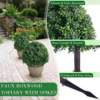28 Inch Artificial Boxwood Trees, 2 Sets Faux Boxwood Topiary with Spikes, Pot Filler Fake Shrubs Plants for Outdoor Planters, Round Topiary Bush Balls Front Porch Home Garden Spring Decor