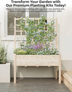 Garvee Wooden Raised Garden Bed with Trellis, 46.46x23.23x65.35IN Elevated Planter Box with Legs for Climbing Plants, Vegetables & Flowers