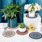 Nuanchu 6 Pieces Boho Plant Coasters 5.9 Inch Rubber Absorbent Non Slip Plant Pot Mats for Gardening Indoor Outdoor Round Bohemian Mandala Decorative Plants Saucers for Table Floor Protection Home