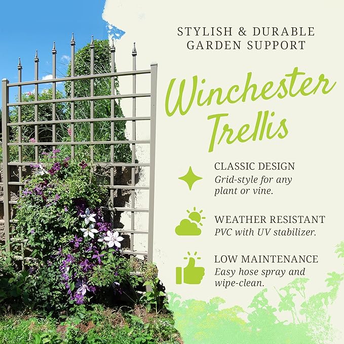 Dura-Trel Winchester 57 x 95 Inch PVC Vinyl Outdoor Garden Patio Trellis, with Wall Mounting Screws, Mocha