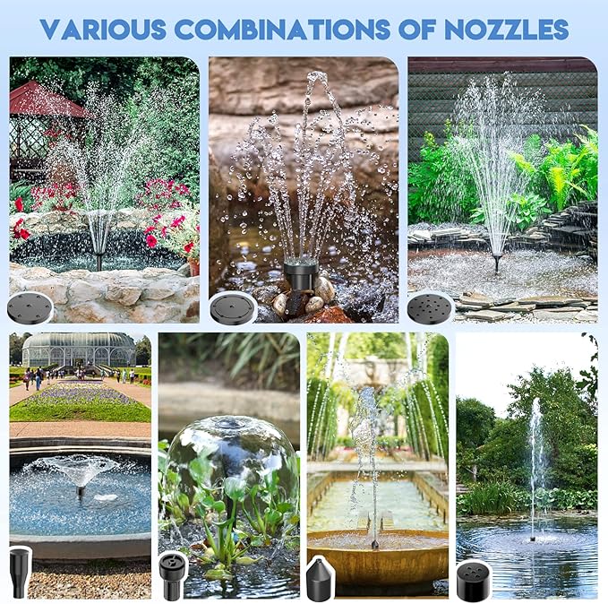 Antfraer 25W Solar Pond Pump, Solar Water Fountain Pump with 320GPH Adjustable Flow, Solar Water Pump with 7 Nozzles, 6.6ft Tubing, Dry Run Protection for Garden, Ponds, Waterfall, Fountain