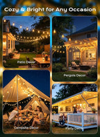 Brightown 37FT Solar String Lights Outdoor Waterproof, Patio Lights with Remote and 10+1 LED Shatterproof Bulbs, Dimmable & Timable, 3 Light Modes, Solar Lights Outdoor for Yard Camping Party Outside