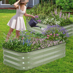 1MORE Raised Garden Bed -4X2X1 Galvanized Planter Box for Outdoor Gardening,3 in 1 Modular Raised Bed Kit with Protective Tape, Gloves for Herb，Ideal for Vegetables and Plants.Green-1Pack