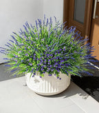 HyeFlora 20 Bundles Artificial Fake Outdoor Plants Flowers for Spring Decoration, UV Resistant Realistic Purple Plastic Flowers Faux Plant Monkey Grass for Planter Home Garden Porch Patio Window Box