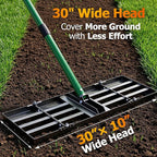 30"x10" Lawn Leveling Rake, Heavy Duty Lawn Leveler with 33"-77" Adjustable Handle, Foldable Ground Leveling Tool for Soil, Sand, Gravel, Ergonomic Design for Lawns, Golf Courses and Backyards
