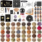 Wiccan Supplies and Tools for Protection, 130Pack Witchcraft Supplies Witchy Gift for Beginners, Dried Herbs, Crystals, Candles, Witch Starter Spell Kit