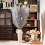 Premium Faux Grey Pampas Grass – 55" Tall Ultra-Fluffy 24-Branch One-Piece Stems No Assembly, Luxury Silk-Feel Feather Flowers for Modern Industrial Minimalist Home Decor (Charcoal, 8 Stems)