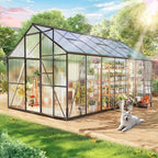Wanan 8x14FT Greenhouses for Outdoors, Quick Assembly Polycarbonate Green House with UV Protection, Windproof Aluminum Frame Heavy Duty, Adjustable Roof Vent for Backyard or Outdoor Garden Use