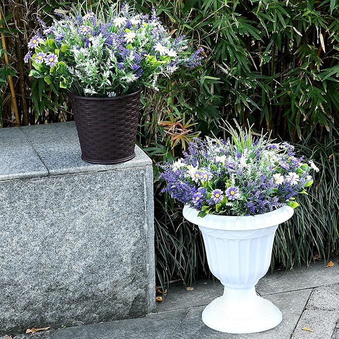 2 Pcs Artificial Potted Flowers for Outdoors - 16 Inch Large Pre-Assembly Purple Flowers Faux Plants Lavender Daisy for Outdoor Home Office Front Doors Patios Porches Yards Decor