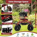 Goplus Garden Seat with Wheels, Rolling Gardening Stool with Adjustable 360° Swivel Seat, Tool Tray & Storage Basket, Extendable Handle, Outdoor Gardening Scooter, Garden Cart Workseat for Seniors