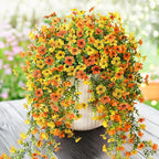 Artificial Hanging Flowers Plants for Outdoor Spring Summer Decoration,2PCS Faux Silk Daisy UV Resistant Look Real for Outside Home Indoor Planter Porch Garden Yard Decor(Yellow Orange)