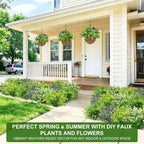 12 Bundles 4 Styles Artificial Plants Outdoor, UV Resistant No Fade Artificial Flowers Faux Plants Fern Lavender Eucalyptus Plastic Greenery Shrubs for Outside Porch Garden Home Spring Summer Decor