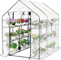 SUNGIFT Greenhouse for Outdoors, Walk-in Greenhouses 56 x 85 x 77 Inch, Portable Green House 3 Tiers 20 Shelves for Garden, Patio, Backyard, White