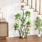 EVAWOO Plant Stand Indoor with Grow Lights - 58" Tall Plant Shelf Indoor, 8 Tiered Corner Lighted Plant Stand for Indoor Multiple Plants, Metal Flower Stands Display Rack for House, Patio, Black