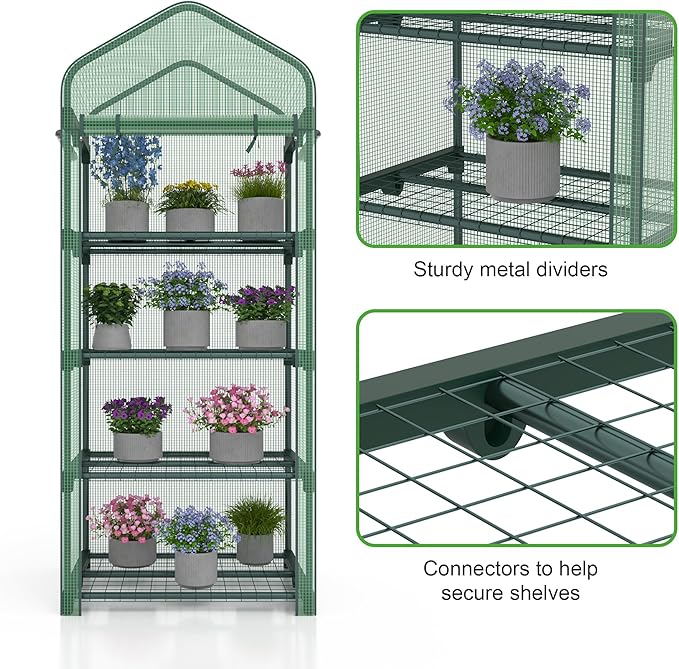 Mini Greenhouse 4-Tier Small Greenhouses for Outdoor Indoor 27"x19"x63" Portable Greenhouse w/ Screen Windows & Waterproof PE Cover Green House for Backyard Balcony Seedling Raising