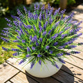 AmyHomie Fake Plants Artificial Flowers for Outdoors – 16 Bundles Fake Lavender Plants & Monkey Grass, UV Resistant Faux Greenery for Patio, Porch, Planter, Garden and Window Decor