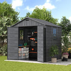 UDPATIO Resin Storage Shed 8 x 6 FT, Plastic Outdoor Storage Shed with Floor Outdside Storage Garden Patio Sheds with Lockable Door for Bike, Garbage Can, Tool, Dark Grey