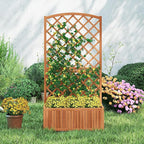 HAPPYGRILL Wooden Raised Garden Bed with Trellis, 63" Tall Planter Box with Trellis & Slat Bottom Base Vine Climbing Plants Flowers, Outdoor Freestanding Garden Box for Backyard Balcony (2)
