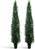 7 Feet Outdoor Artificial Topiary Cedar Tree, Set of 2 UV Resistant Potted Faux Cedar Trees for Outdoors and Indoors, Decorative Fake Shrubs Topiary Trees for Home Living Room Front Door Decor