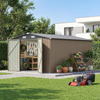 Patiowell 10 x 12 FT Outdoor Metal Storage Shed, Heavy-Duty Shed Storage with Lockable Doors and Steel Frame, Utility Tool Outside Large Storage Shed for Garden, Patio, Backyard, Brown